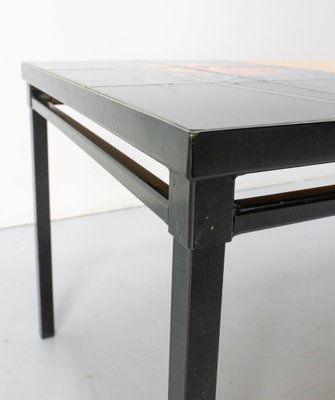 French Coffee Table in Glazed Vallauris Ceramic, Poplar and Iron, 1970s-RIU-1800664