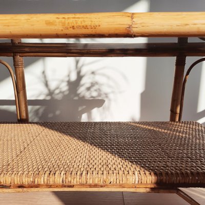 French Coffee Table in Rattan with Smoked Glass, 1970s-SJU-1391244