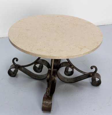 French Coffee Table in Wrought Iron with Travertine Top, 1960-RIU-1776398