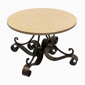 French Coffee Table in Wrought Iron with Travertine Top, 1960-RIU-1776398