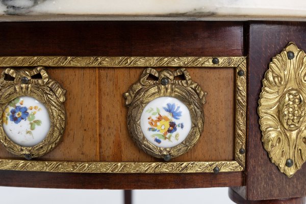 French Coffee Table with Pink Marble Top and Limoges Plaques, 1950s-YSY-2024517