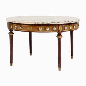 French Coffee Table with Pink Marble Top and Limoges Plaques, 1950s-YSY-2024517