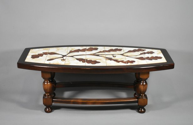 French Coffee Table with Tiled Signed Top, 1970s-CTD-1805221