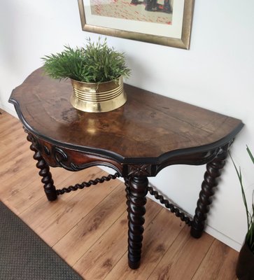 French Console Table in Carved Oak with Beveled Top & Barley Twist Legs-EUP-1188344