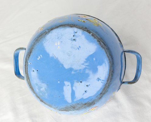 French Country Blue Soup Tureen With Floral Decoration in Enameled Iron, 1900s-RIU-1323200