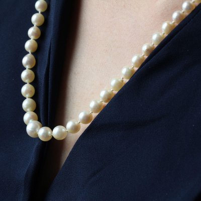 French Cream Cultured Pearl Falling Necklace-OLU-981473