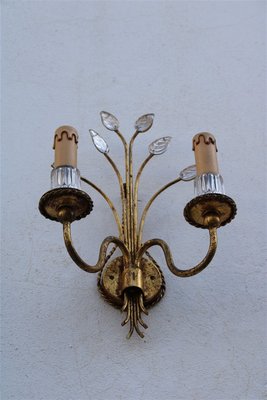 French Crystal and Gilt Metal Sconces, 1970s, Set of 2-EH-1058121