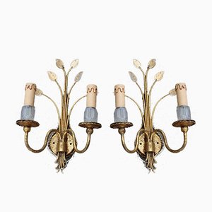 French Crystal and Gilt Metal Sconces, 1970s, Set of 2-EH-1058121