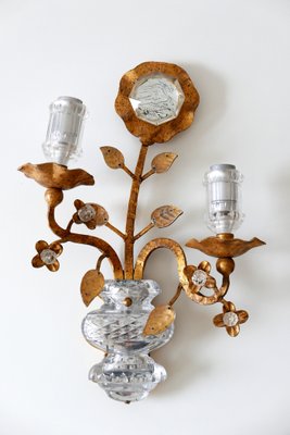 French Crystal and Gilt Metal Sconces from Maison Baguès, 1960s, Set of 2-WPT-581316