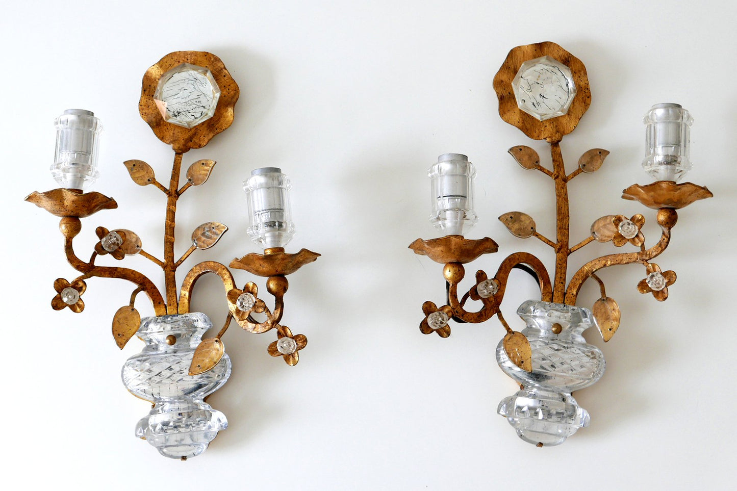 French Crystal and Gilt Metal Sconces from Maison Baguès, 1960s, Set of 2