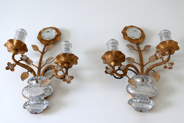 French Crystal and Gilt Metal Sconces from Maison Baguès, 1960s, Set of 2-WPT-581316