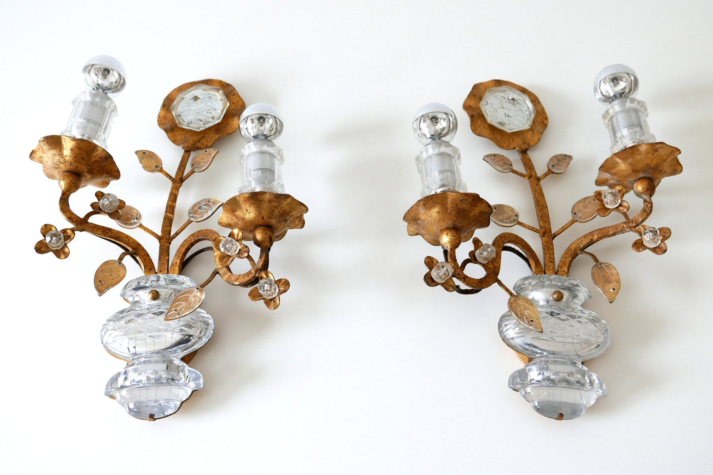 French Crystal and Gilt Metal Sconces from Maison Baguès, 1960s, Set of 2