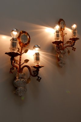 French Crystal and Gilt Metal Sconces from Maison Baguès, 1960s, Set of 2-WPT-581316