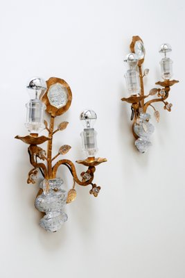 French Crystal and Gilt Metal Sconces from Maison Baguès, 1960s, Set of 2-WPT-581316