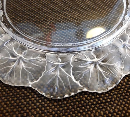 French Crystal Glass Plate with Frosted Flower Wreath and Polished Base from Lalique, 1970s-HOI-1235814