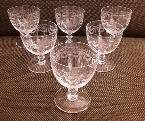 French Crystal Glass Wine Glasses from Baccarat, 1970s, Set of 6-HOI-1705948