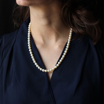 French Cultured Pearl Choker Necklace, 1950s-OLU-981471