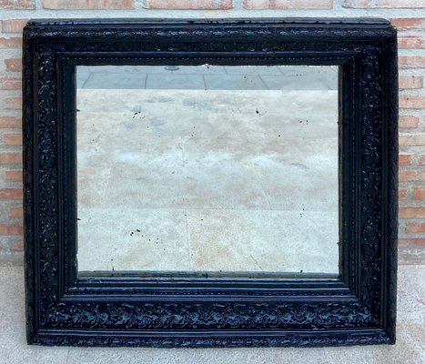 French Dark Framed Carved Wood Wall Mirror, 1920-NOU-1423093