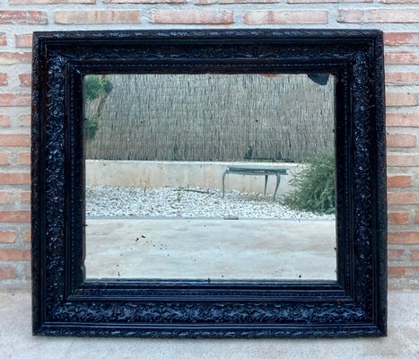 French Dark Framed Carved Wood Wall Mirror, 1920-NOU-1423093