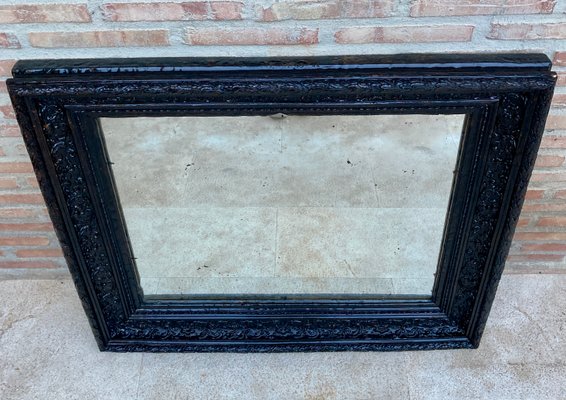 French Dark Framed Carved Wood Wall Mirror, 1920-NOU-1423093