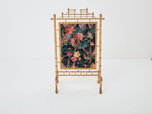 French Decorative Firescreen in Faux Bamboo and Giltwood, 1960s-YJA-1731622