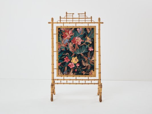 French Decorative Firescreen in Faux Bamboo and Giltwood, 1960s-YJA-1731622