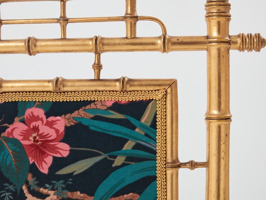 French Decorative Firescreen in Faux Bamboo and Giltwood, 1960s-YJA-1731622