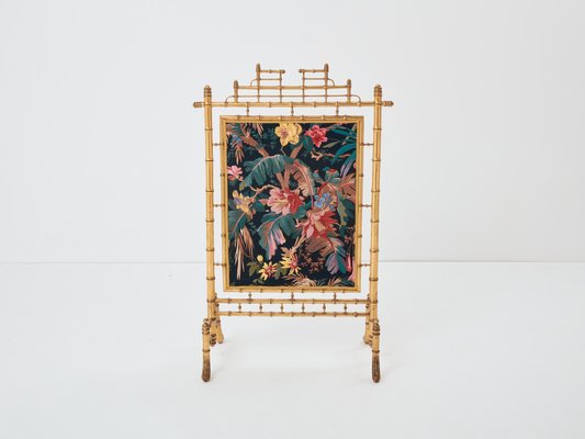 French Decorative Firescreen in Faux Bamboo and Giltwood, 1960s-YJA-1731622