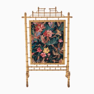 French Decorative Firescreen in Faux Bamboo and Giltwood, 1960s-YJA-1731622