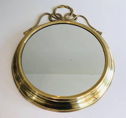 French Decorative Oval Brass Mirror, 1970s-BA-778485