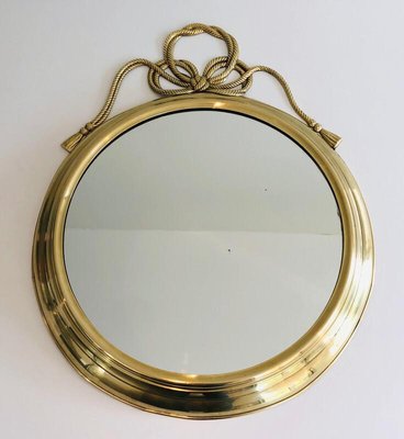 French Decorative Oval Brass Mirror, 1970s-BA-778485