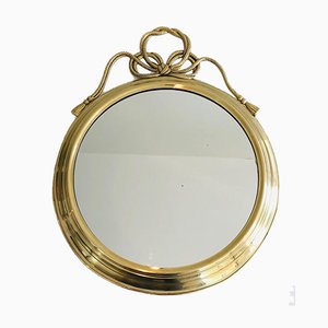 French Decorative Oval Brass Mirror, 1970s-BA-778485