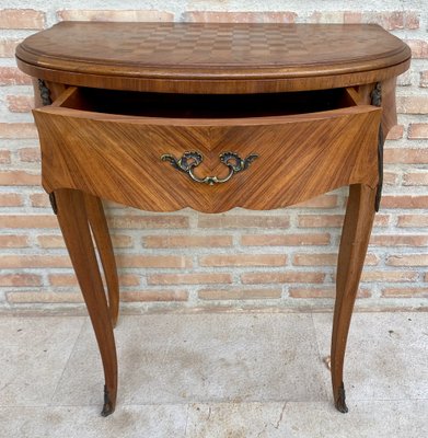 French Demi Lune Folding Card or Console Table with Baize Top, 1900s-NOU-1799577