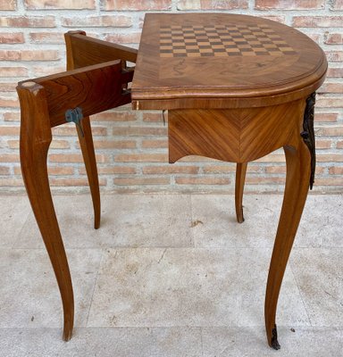 French Demi Lune Folding Card or Console Table with Baize Top, 1900s-NOU-1799577