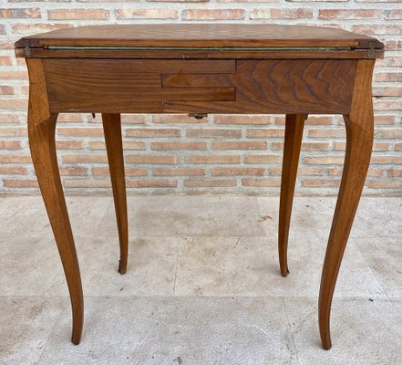 French Demi Lune Folding Card or Console Table with Baize Top, 1900s-NOU-1799577