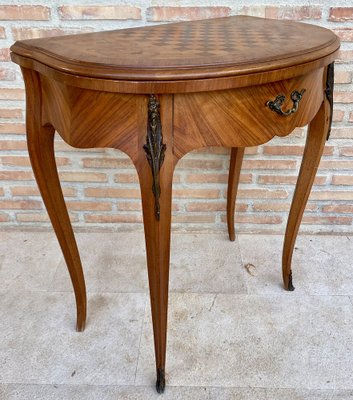 French Demi Lune Folding Card or Console Table with Baize Top, 1900s-NOU-1799577