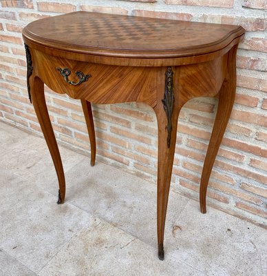 French Demi Lune Folding Card or Console Table with Baize Top, 1900s-NOU-1799577