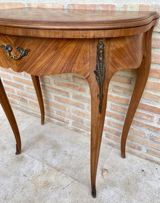 French Demi Lune Folding Card or Console Table with Baize Top, 1900s-NOU-1799577