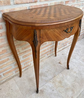 French Demi Lune Folding Card or Console Table with Baize Top, 1900s-NOU-1799577