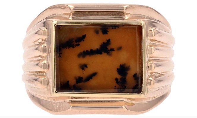 French Dendrite Agate 18 Karat Rose Gold Ladies Signet Ring, 1950s-OLU-1815859