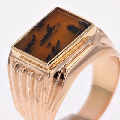 French Dendrite Agate 18 Karat Rose Gold Ladies Signet Ring, 1950s-OLU-1815859