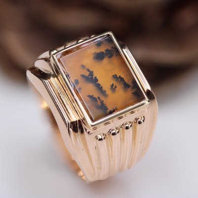 French Dendrite Agate 18 Karat Rose Gold Ladies Signet Ring, 1950s-OLU-1815859