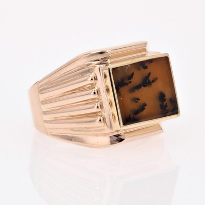 French Dendrite Agate 18 Karat Rose Gold Ladies Signet Ring, 1950s-OLU-1815859