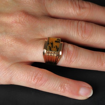 French Dendrite Agate 18 Karat Rose Gold Ladies Signet Ring, 1950s-OLU-1815859