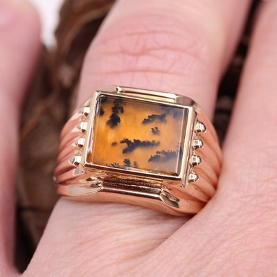 French Dendrite Agate 18 Karat Rose Gold Ladies Signet Ring, 1950s-OLU-1815859