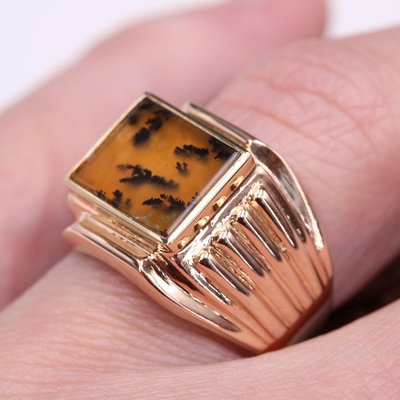 French Dendrite Agate 18 Karat Rose Gold Ladies Signet Ring, 1950s-OLU-1815859