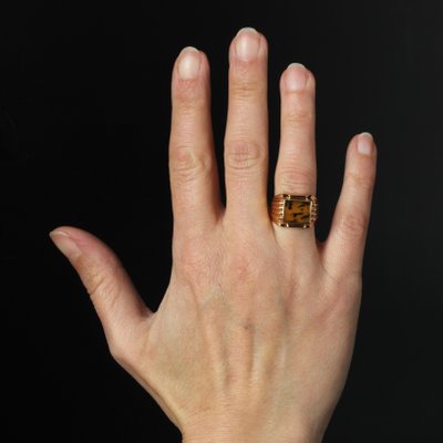 French Dendrite Agate 18 Karat Rose Gold Ladies Signet Ring, 1950s-OLU-1815859