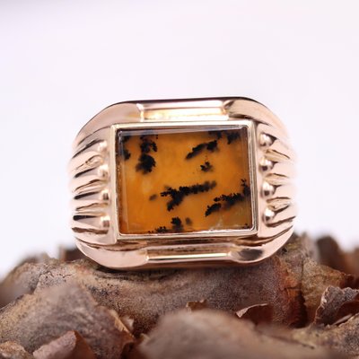 French Dendrite Agate 18 Karat Rose Gold Ladies Signet Ring, 1950s-OLU-1815859