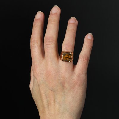 French Dendrite Agate 18 Karat Rose Gold Ladies Signet Ring, 1950s-OLU-1815859