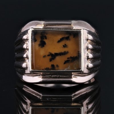 French Dendrite Agate 18 Karat Rose Gold Ladies Signet Ring, 1950s-OLU-1815859